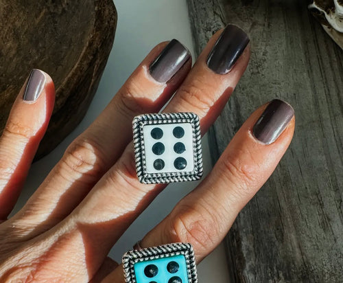 Adjustable White Dice Ring
