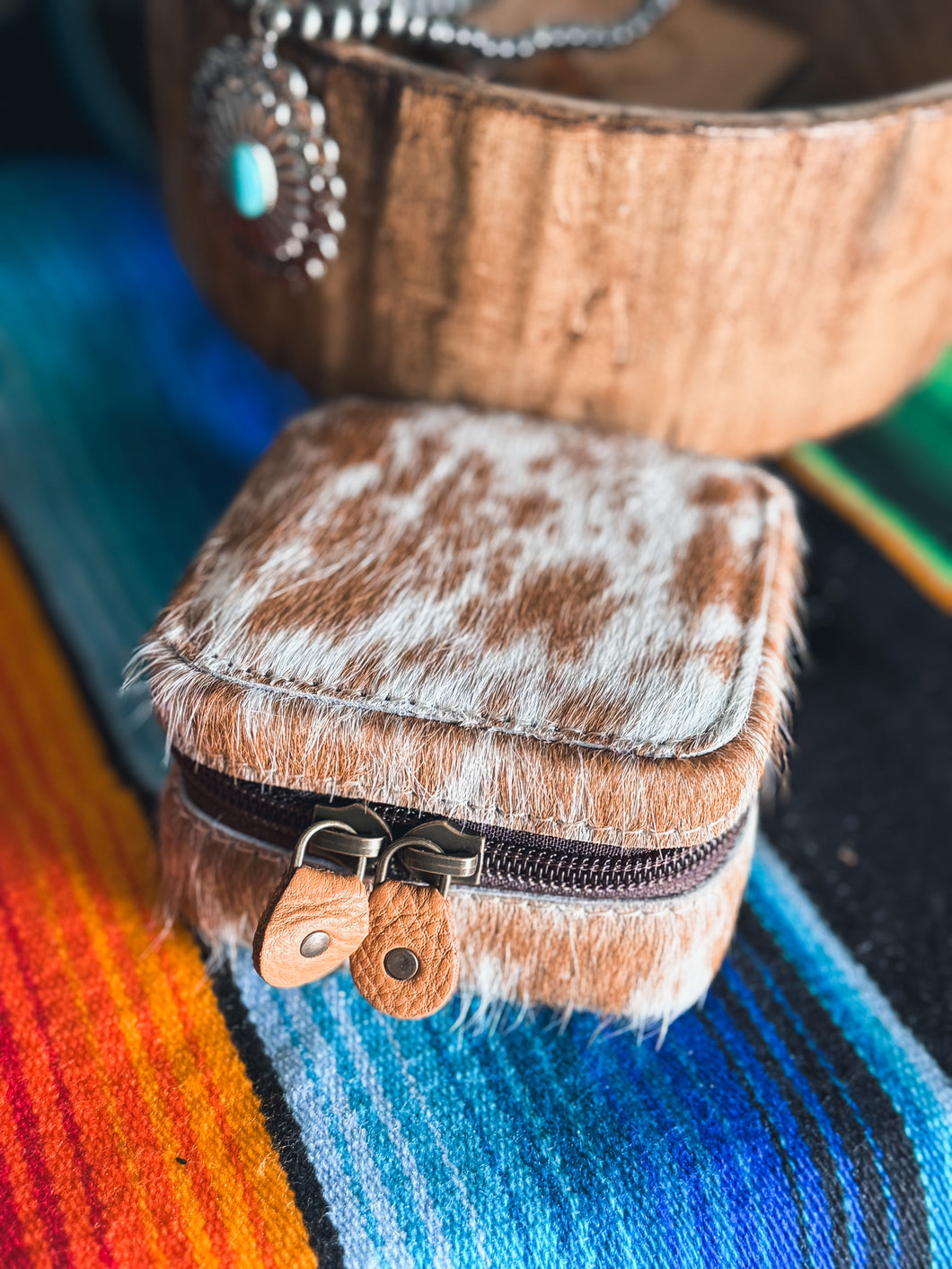 Mini Cowhide Tan Jewelry Box